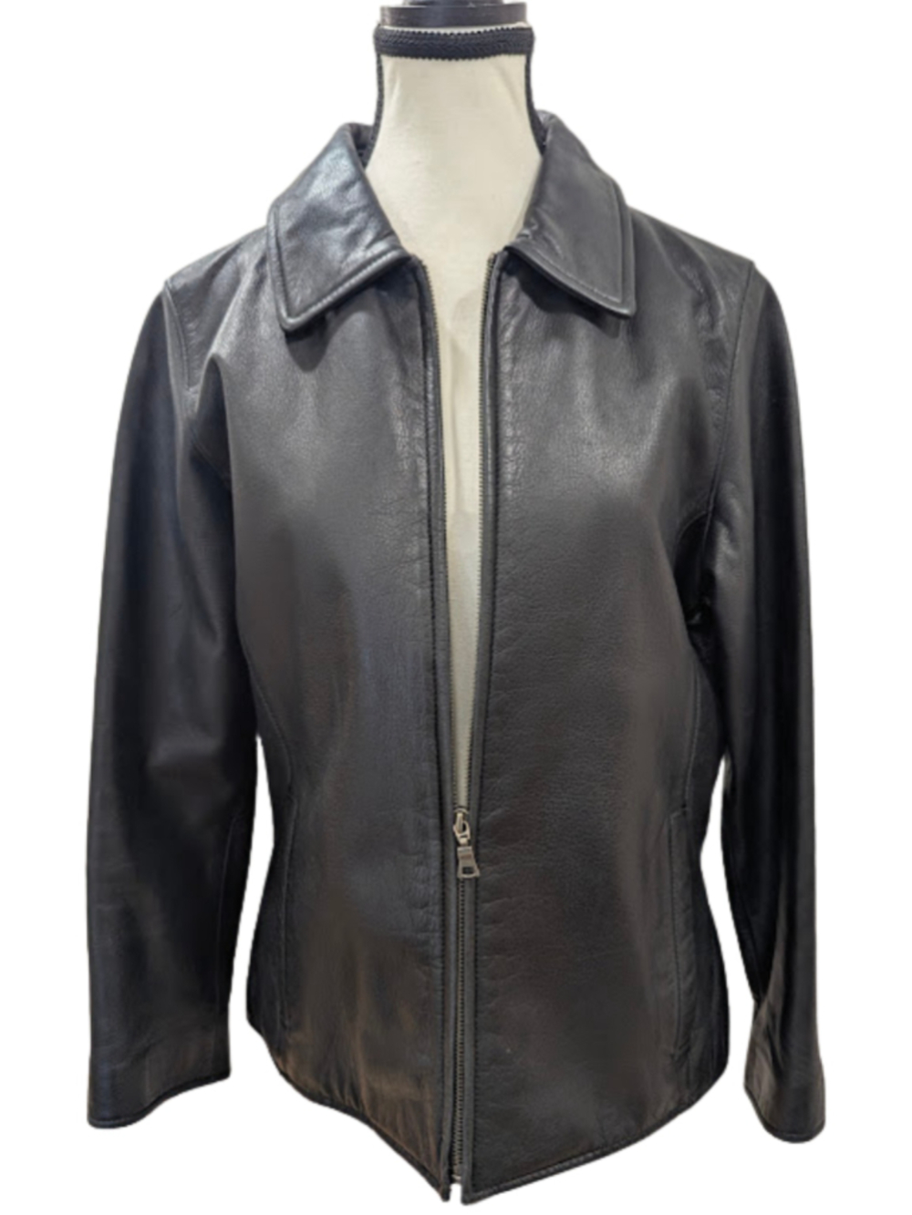 Eddie Bauer Genuine Leather Jacket Petite S Black Minimalist Classic Women's